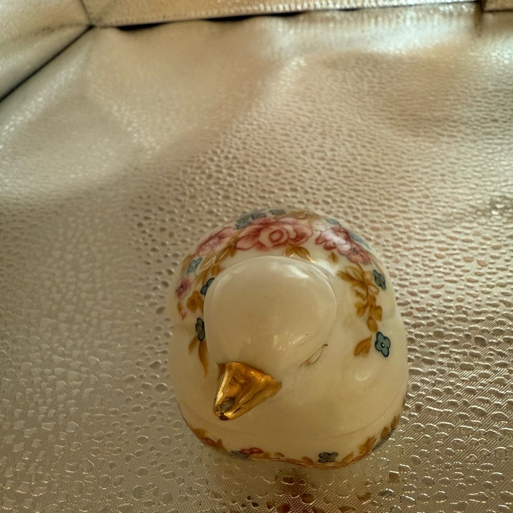 Floral Ceramic Bird Figurine with Gold Accents